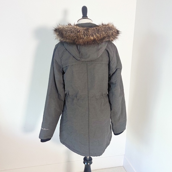 EDDIE BAUER Ladder Creek High-Pile Women's Gray Parka Faux Fur Hood Cinch Waist - Picture 4 of 16